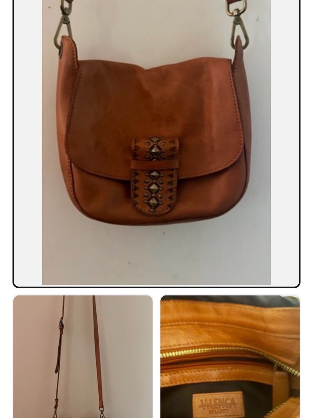 Vilenca Tan Leather Embellished Crossbody Saddle Bag